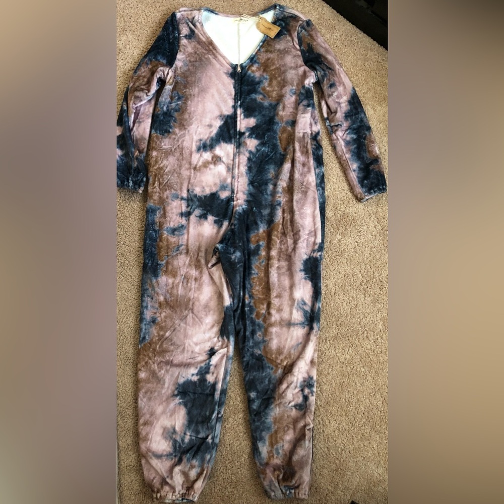 natural life one piece pajamas tie dye dark blue pink loungewear womens medium